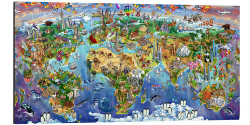 Aluminium print World wonder world map