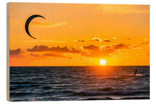 Wood print Kite surfer in the sunset