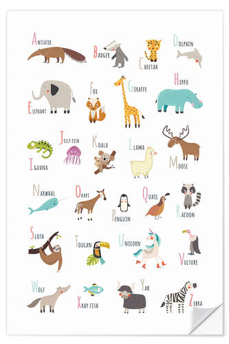 Selvklebende plakat Animal alphabet (english)