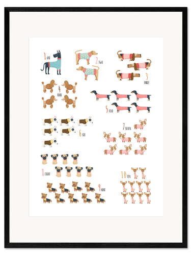 Kehystetty taidepainatus Educational numbers with dogs  (english)