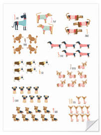 Selvklebende plakat Educational numbers with dogs  (english)