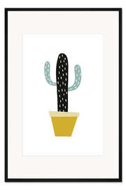 Gerahmter Kunstdruck Kaktus in einem gelben Topf