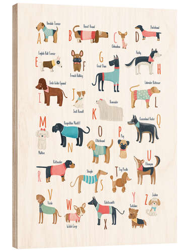 Wood print Dogs with clothes alphabet