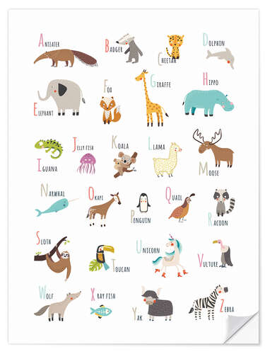 Autocolante decorativo A to Z animal alphabet (english)