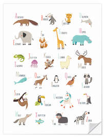 Selvklebende plakat A to Z animal alphabet (english)