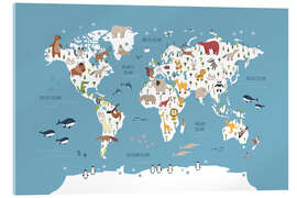 Akrylglastavla World map with animals (blue)