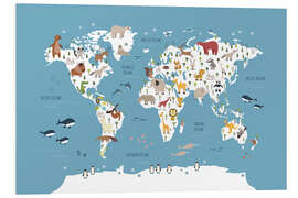 Foam board print World map with animals (blue)