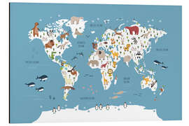 Magnettafel Kinder Weltkarte mit Tieren (blau)