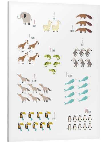 Aluminiumsbilde Numbers 1 to 10 with animals (english)