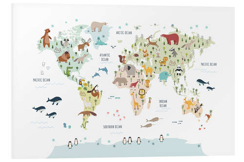 Bilde på skumplate World map with animals (white)