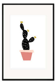 Gerahmter Kunstdruck Kaktus in einem rosafarbenen Topf