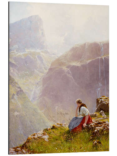 Aluminium print Woman in mountainous landscape