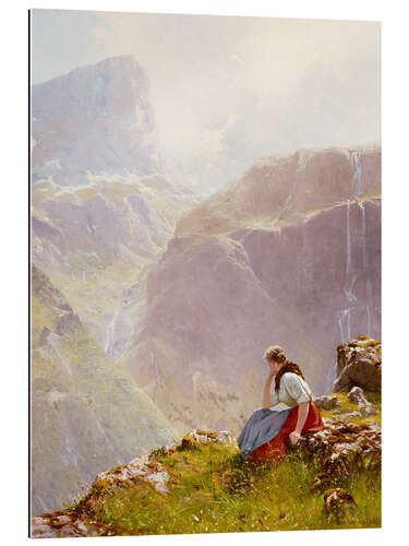 Galleritryck Woman in mountainous landscape