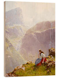 Wood print Woman in mountainous landscape