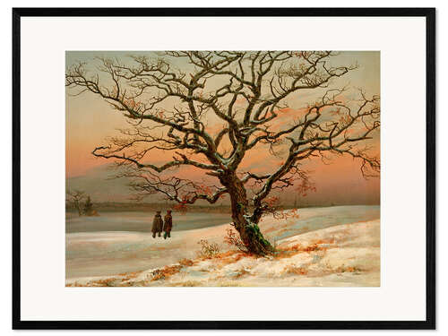 Ingelijste kunstdruk The old oak in winter