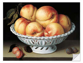 Selvklebende plakat Peaches in a white basket