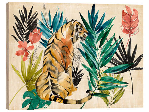 Wood print Tiger under palm trees