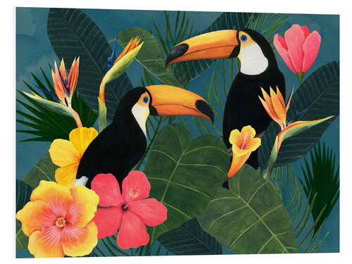 Foam board print Toucans in the tropical sea of flowers