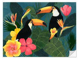 Sticker mural Toucans dans la mer tropicale de fleurs