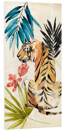 Tableau en PVC Tigre sous les feuilles de palmier