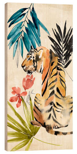 Wood print Tiger under palm leaves