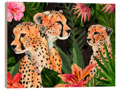 Wood print Leopard bouquet