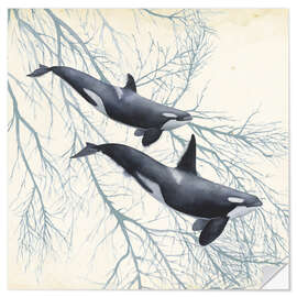 Wall sticker Orcas in the underwater forest