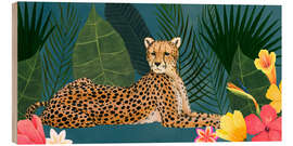 Obraz na drewnie Cheetah in the tropical sea of flowers
