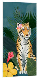 Aluminium print Tiger in the tropical sea of flowers