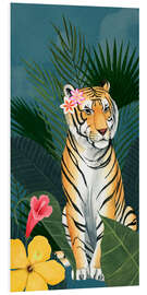 Tableau en PVC Tigre dans la mer tropicale de fleurs