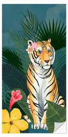 Sticker mural Tigre dans la mer tropicale de fleurs