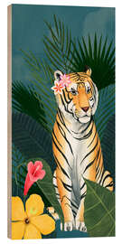 Wood print Tiger in the tropical sea of flowers