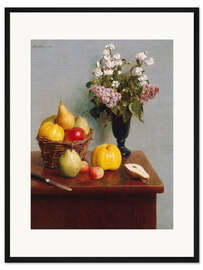 Gerahmter Kunstdruck Stillleben mit Blumen und Früchten