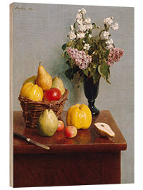 Puutaulu Still life with flowers and fruits