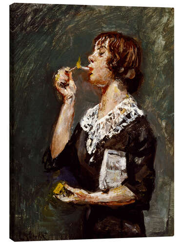 Canvas print Woman lighting a cigarette