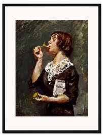 Gerahmter Kunstdruck Frau beim Anzünden einer Zigarette