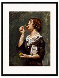 Framed art print Woman lighting a cigarette