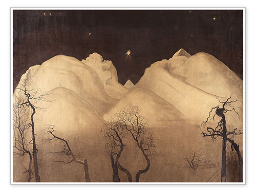 Poster Nuit d'hiver dans les montagnes, étude