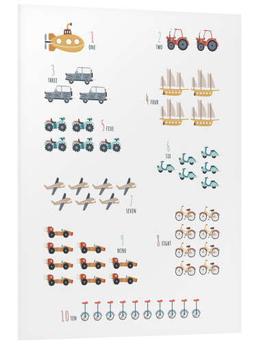 Foam board print Numbers 1 to 10 with vehicles