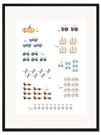 Gerahmter Kunstdruck Zahlen 1 bis 10 mit Fahrzeugen (englisch)