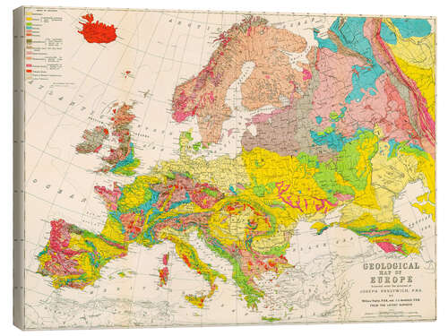 Canvas print Geological map of Europe around 1860