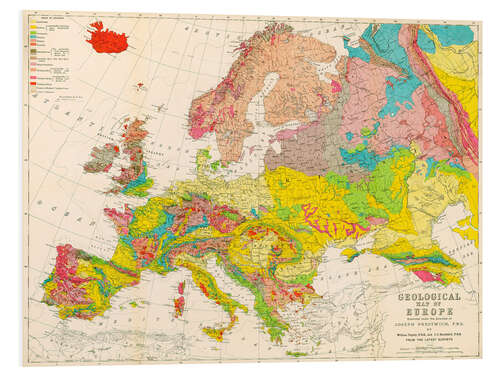 Print på skumplade Geological map of Europe around 1860