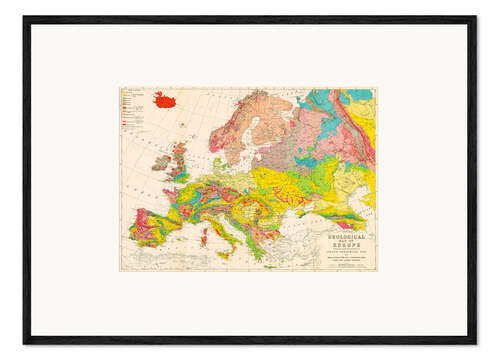 Gerahmter Kunstdruck Geologische Karte Europas um 1860