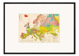 Gerahmter Kunstdruck Geologische Karte Europas um 1860