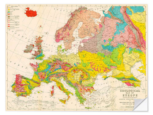 Selvklæbende plakat Geological map of Europe around 1860