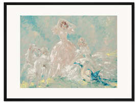 Gerahmter Kunstdruck Zwei Frauen &amp; Borzois