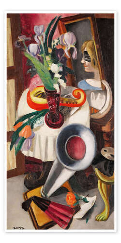 Poster Still life with gramophone and irises
