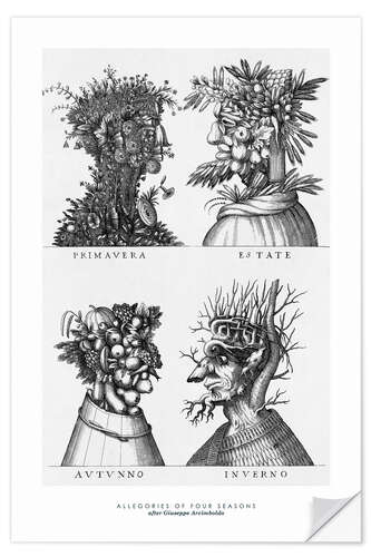 Selvklebende plakat Allegories of four seasons (after Giuseppe Arcimboldo)