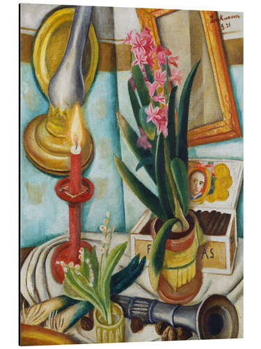 Aluminium print Still life with a burning candle