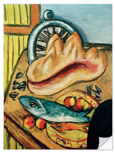 Selvklebende plakat Still life with a fish and a shell